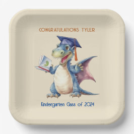 Plato De Papel Personalizado Dragon Kindergarten Graduate Square