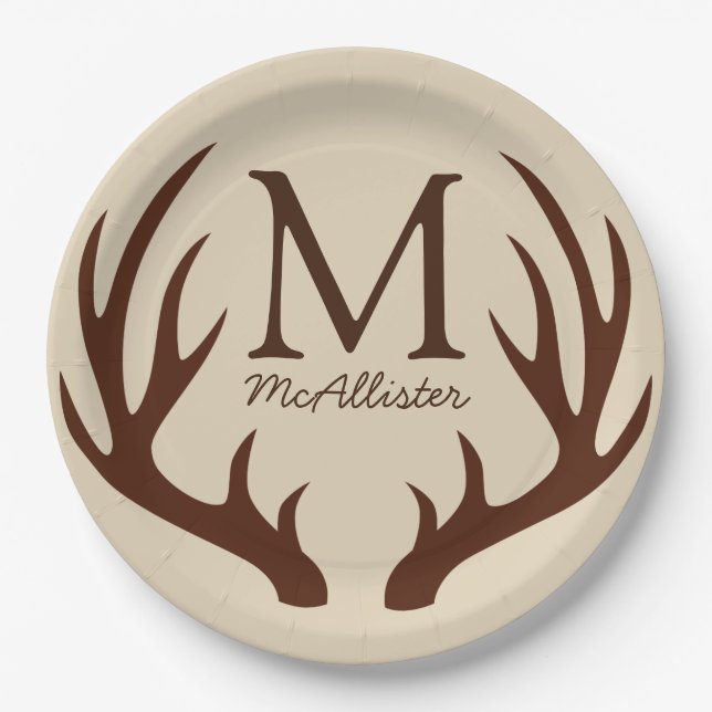 Plato De Papel Personalizado - Ecru Rústica de Antlers de venado  (Anverso)