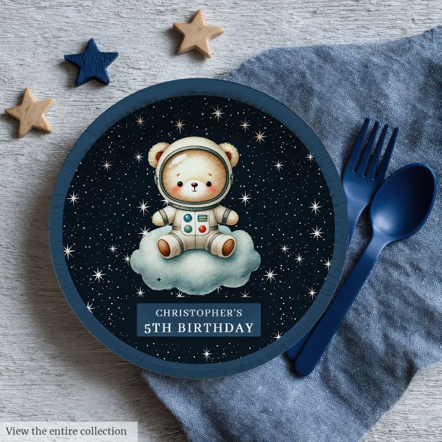 Plato De Papel Personalizado el astronauta de osito Teddy Baby Sh (Teddy Bear Astronaut Baby Shower Personalized Paper Plates)