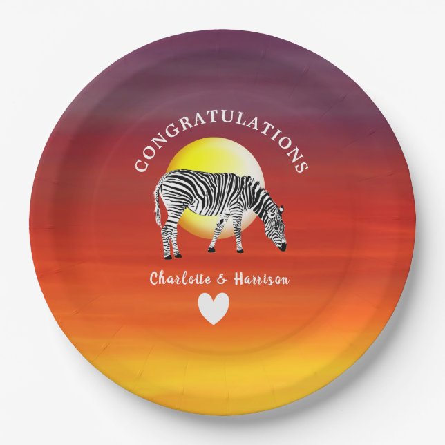 Plato De Papel Personalizado el atardecer de safari animal africa (Anverso)