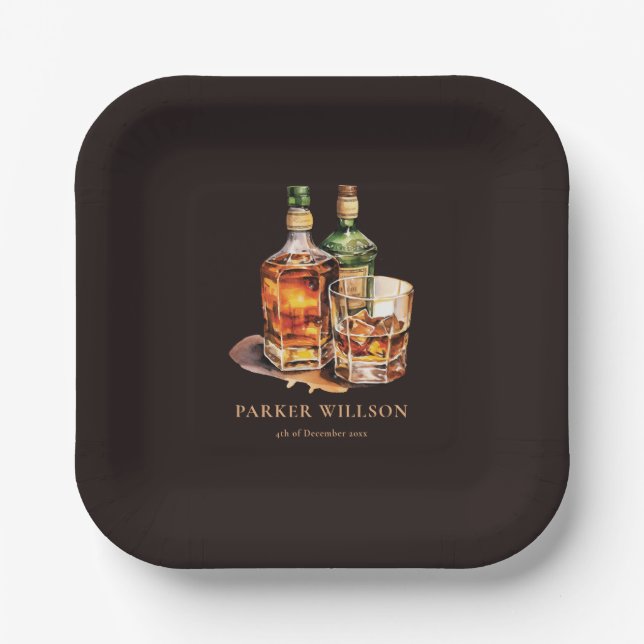 Plato De Papel Personalizado el cumpleaños de los hombres Whisky (Anverso)