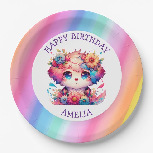 Plato De Papel Personalizado el pastel de cumpleaños de un anime  (Anverso)