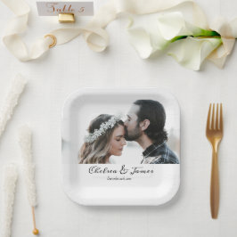 Plato De Papel Personalizado Elegant Photo Calligraphy Boda Nombr