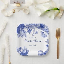 Plato De Papel Personalizado Elegante Blue White Floral Chinoiser