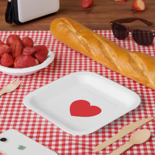 Plato de papel personalizado Elegante Corazón Rojo