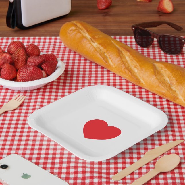 Plato de papel personalizado Elegante Corazón Rojo (Picnic)