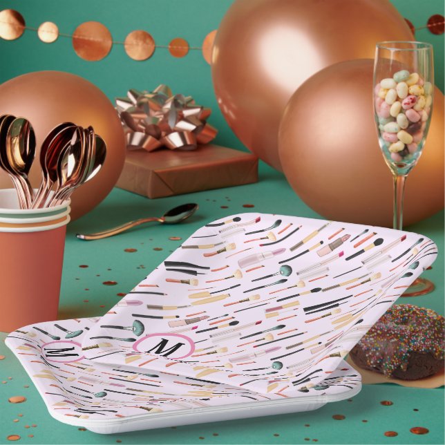 Plato De Papel Personalizado Elegante Glittering Beauty Makeup To (Multi)