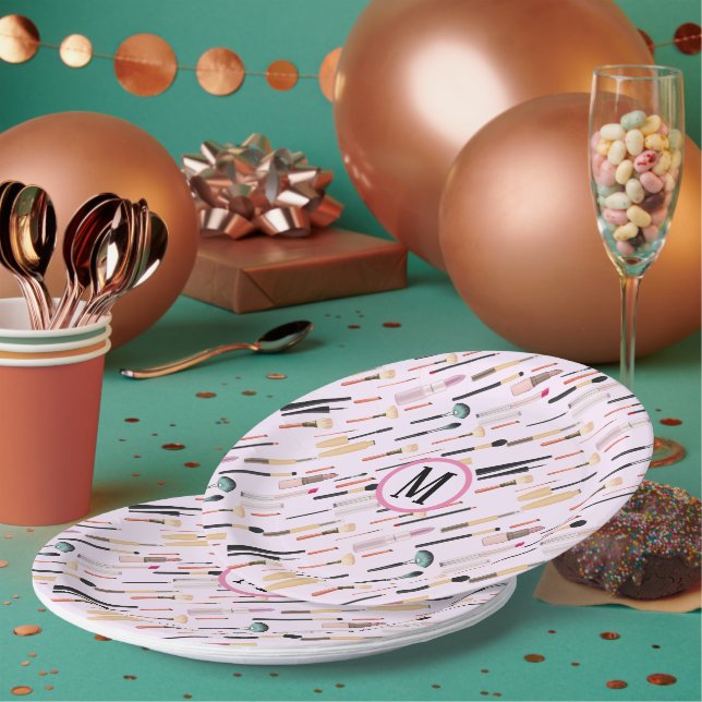 Plato De Papel Personalizado Elegante Glittering Beauty Makeup To (Multi)