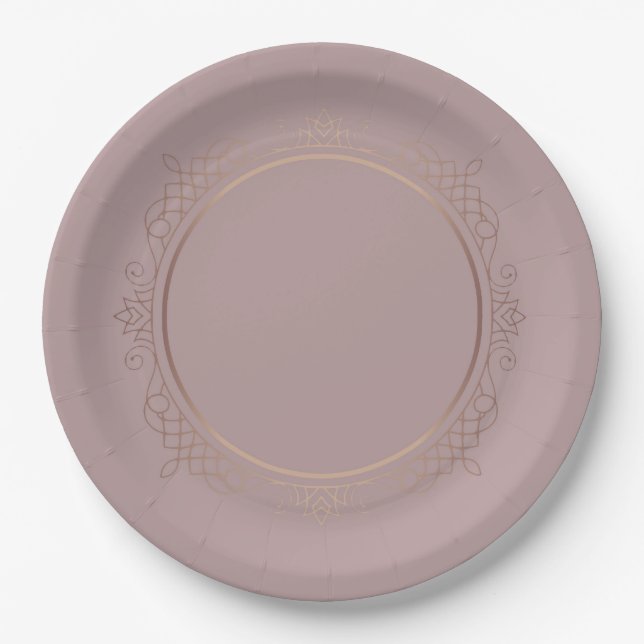 Plato De Papel Personalizado elegante Rosa Gold Blank plantilla (Anverso)