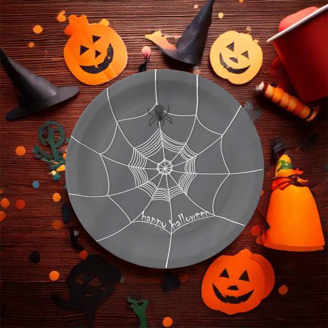 Plato De Papel Personalizado espeluznante de Halloween blanco y n (Black and white party paper plate. )