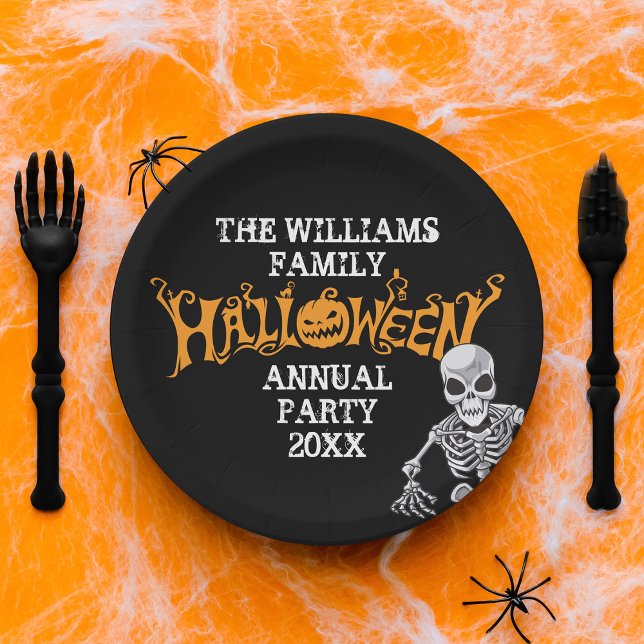 Plato De Papel Personalizado Familia Halloween Fiesta anual Skele (Subido por el creador)