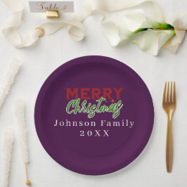 Plato De Papel Personalizado Familia Navidades Papel púrpura