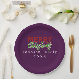 Plato De Papel Personalizado Familia Navidades Papel púrpura