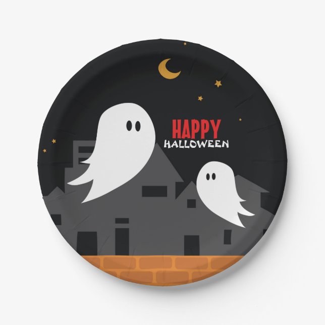 Plato De Papel Personalizado fantasmal de Halloween (Anverso)