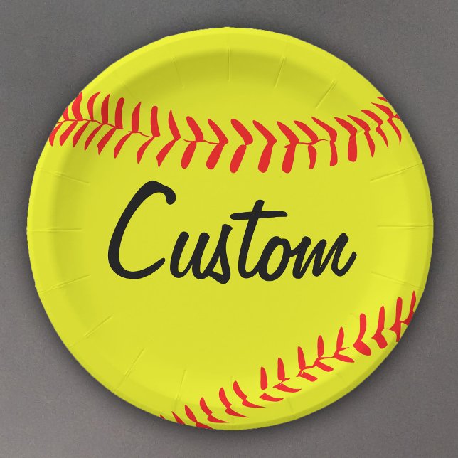 Plato De Papel Personalizado Fastpitch Software Team Name o Text  (Custom fastpitch softball paper plates for softball team parties, birthday parties and banquets.)