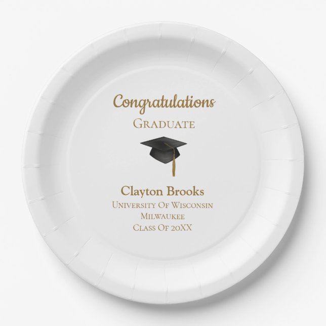 Plato De Papel Personalizado Felicita A Graduado Con Cap (Anverso)