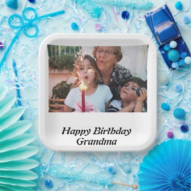 Plato De Papel Personalizado Feliz cumpleaños foto de la abuela (Fiesta)