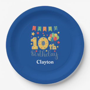 Plato De Papel Personalizado Feliz Décimo cumpleaños