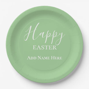 Plato De Papel Personalizado Feliz Pastel de Pascua Verde Brunch 