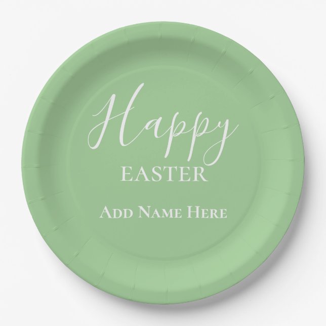 Plato De Papel Personalizado Feliz Pastel de Pascua Verde Brunch  (Anverso)