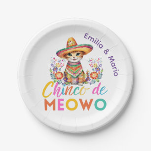 Plato De Papel Personalizado Fiesta Cinco De Meowo Cute Cat Fiest