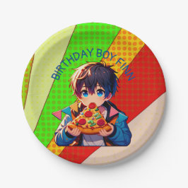 Plato De Papel Personalizado Fiesta de pizza de Anime Boy
