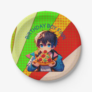 Plato De Papel Personalizado Fiesta de pizza de Anime Boy