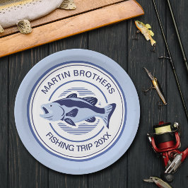 Plato De Papel Personalizado Fisherman Fiesta Blue Bass Fish