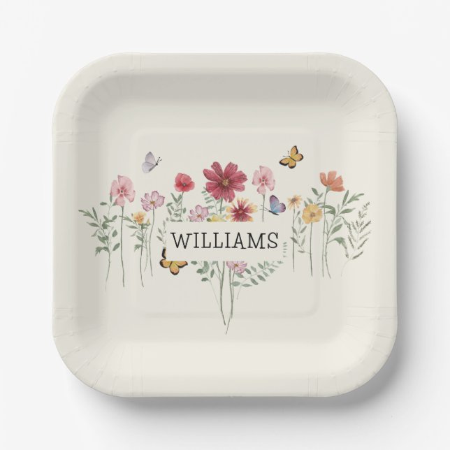Plato De Papel Personalizado Floral (Anverso)