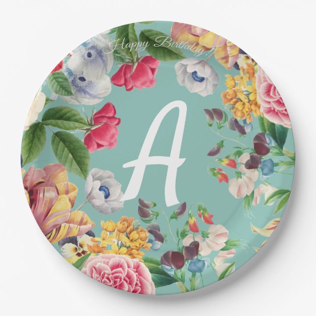 Plato De Papel Personalizado Floral (Anverso)