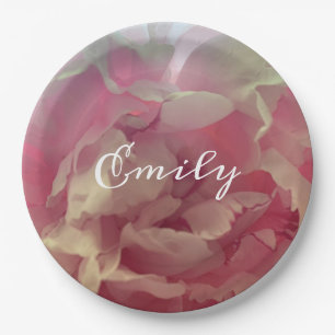 Plato De Papel Personalizado Floral Peony Delicate Rosa
