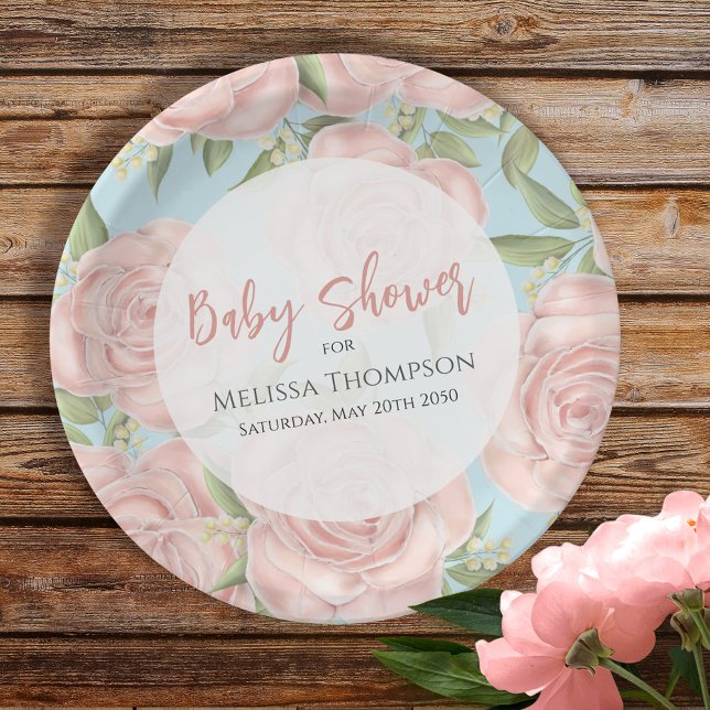 Plato De Papel Personalizado Floral Rosa Baby Shower (Subido por el creador)