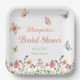 Plato De Papel Personalizado Flores silvestres y mariposas ducha 