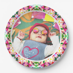 Plato De Papel Personalizado foto diversión rosa Feliz Día de la 