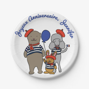 Plato De Papel Personalizado francés lindo  de animales personali