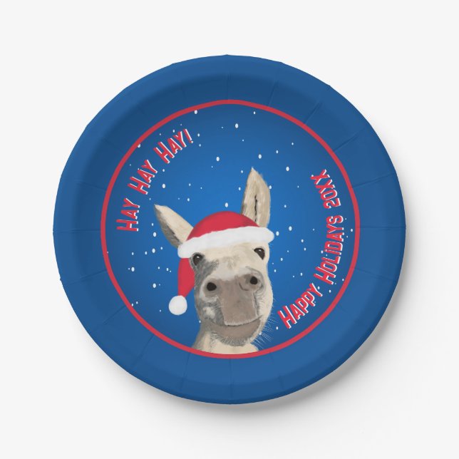 Plato De Papel Personalizado Funny Donkey Santa Pun 2025 (Anverso)