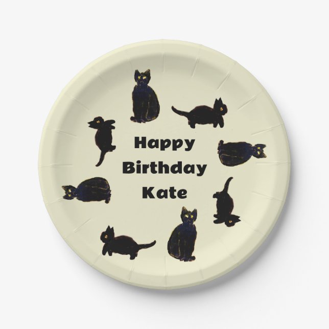 Plato De Papel Personalizado gatito de gatos negros (Anverso)