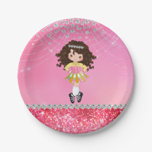 Plato De Papel Personalizado Glam irlandés Dance Brunette Chica