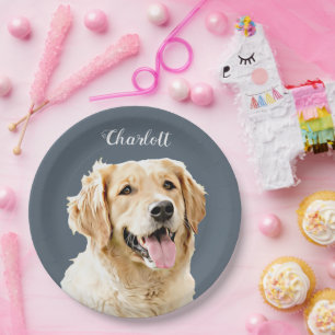 Plato De Papel Personalizado Golden Retriever Dog Personalizado D