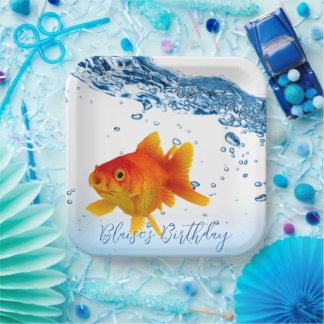 Plato De Papel Personalizado Goldfish Fish Bowl Water