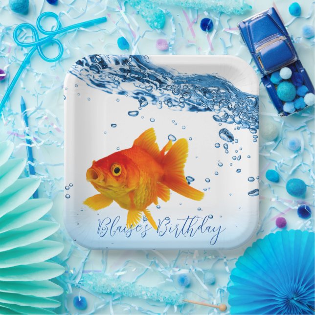 Plato De Papel Personalizado Goldfish Fish Bowl Water (Fiesta)