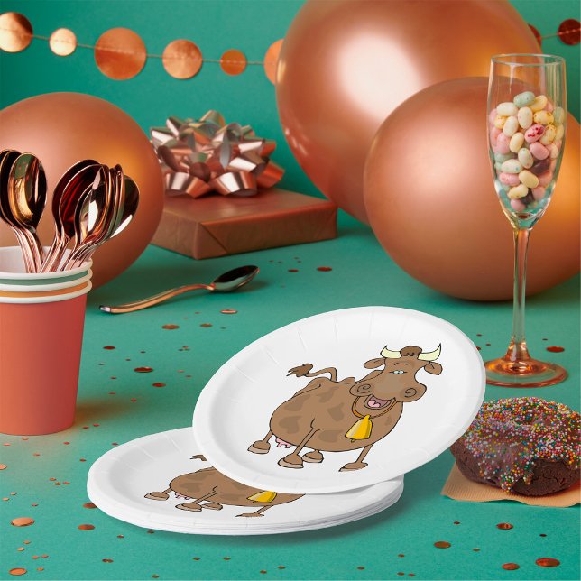 Plato De Papel Personalizado gracioso vaca marrón con animal gran (Subido por el creador)