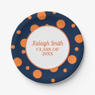 Plato De Papel Personalizado graduación azul marino naranja con l