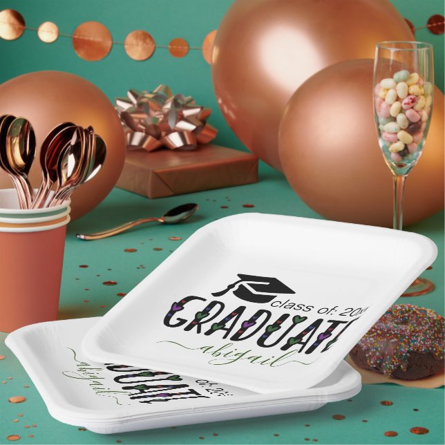 Plato De Papel Personalizado Graduación moderna clase de año de (Multi)