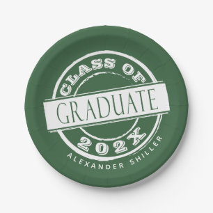 Plato De Papel Personalizado Green Modern Graduate Party