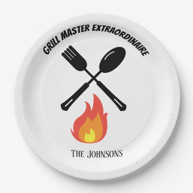 Plato De Papel Personalizado Grill Master Extraordinaire regalos  (Anverso)