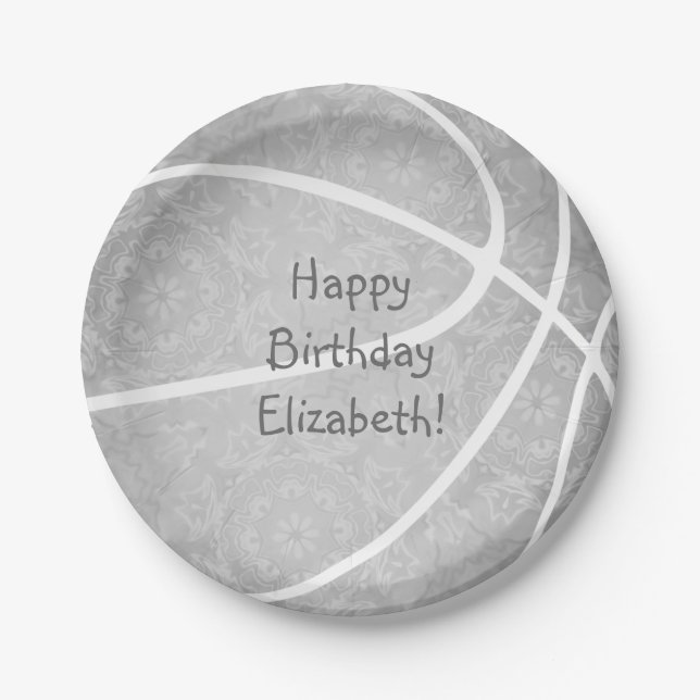 Plato De Papel personalizado gris claro fiesta de baloncesto (Anverso)