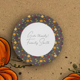 Plato De Papel Personalizado gris de patrón de verduras de Acción