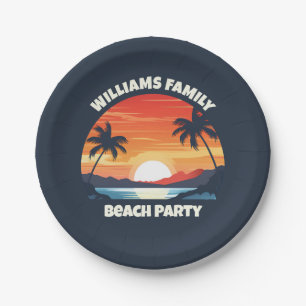 Plato De Papel Personalizado Guay Sunrise Palm Trees Fiesta Blue