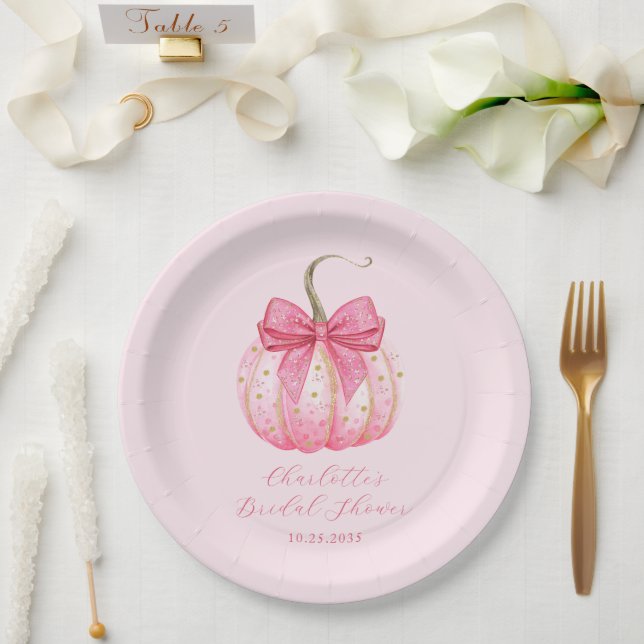 Plato De Papel Personalizado Halloween Bridal Shower Calabaza ros (Boda)